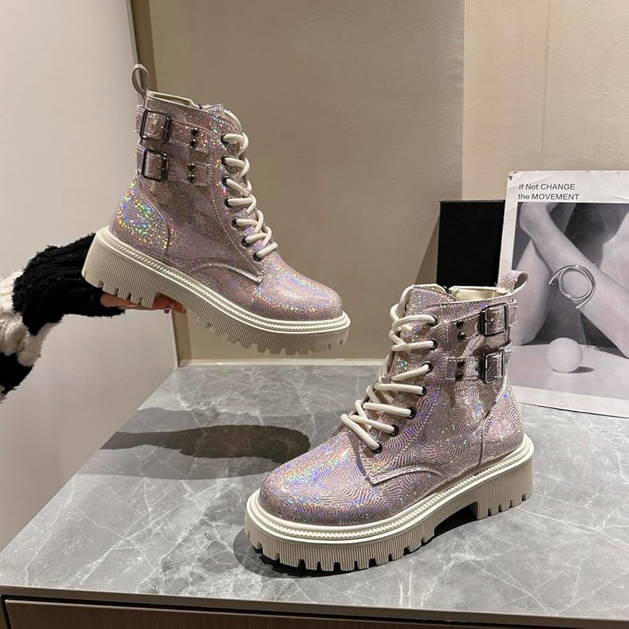 Amazon.com | ZJWBB Women's Sparkly Combat Boots Fashion High
